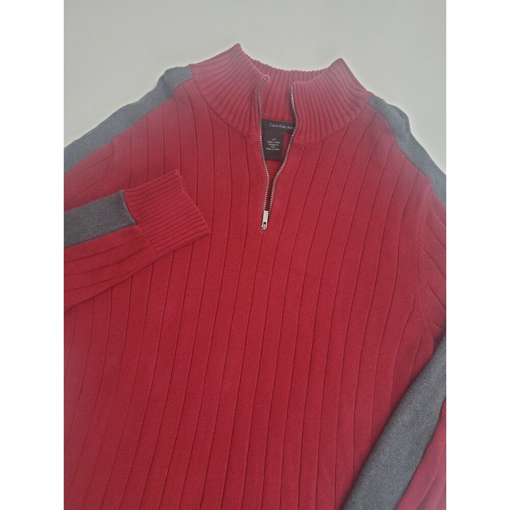 Calvin Klein Jeans Men's Long Sleeve 1/4 Zip Pullover Cotton Sweater, Large
